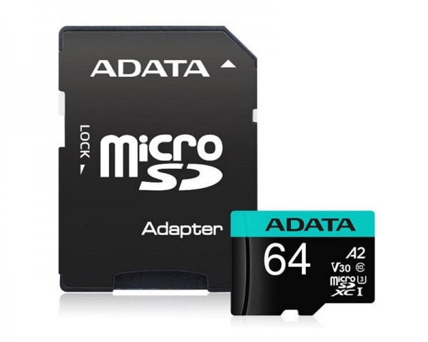 A-DATA UHS-I U3 MicroSDXC 64GB V30S class 10 + adapter AUSDX64GUI3V30SA2-RA1