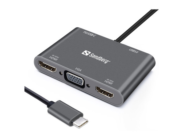 Docking station Snadberg USB-C - 2xHDMIVGAUSB 3.0USB C PD 136-35