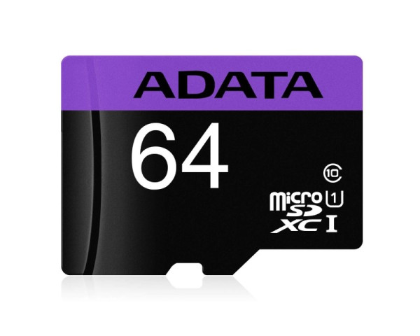 A-DATA UHS-I MicroSDXC 64GB class 10 + adapter AUSDX64GUICL10-PA1