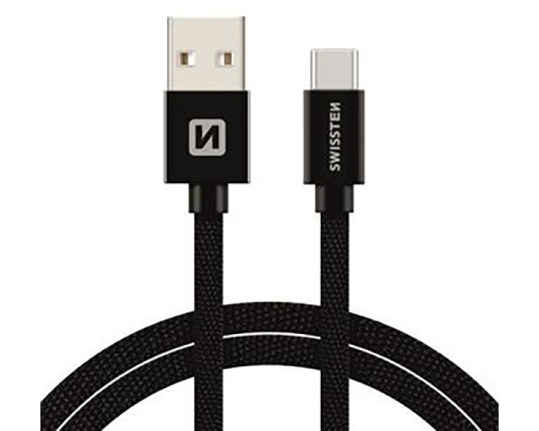 SWISSTEN Data kabl tekstil USB na TIP C 2m crni